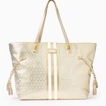 Lilly Pulitzer Mizner Tote Gold Metallic NEW Photo 0