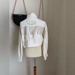 Blue B Collection White Distressed Fringe Jean Jacket, Size M/L Size M Photo 1