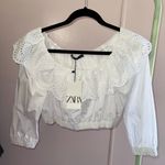 ZARA  White Off-Shoulder Eyelet Crop Top Photo 2