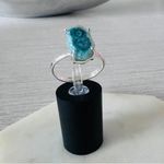 Sterling Silver Mediterranean Green Quartz Stalacitite Slice Ring Blue Photo 6