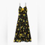RODARTE Yellow Rose Print Appliquéd Printed Silk Crepe De Chine Maxi Dress Size 2 Photo 2