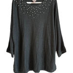 Chico's Chico’s Sweater Pearl Detail Embellished Gray Long Sleeve Career Top Size 3 XL Photo 0