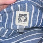 Anne Klein Linen Style Blue and White Shift T-Shirt Dress Striped Gold Accents Photo 4