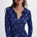 Free People Caught A Feeling Cardi Blouse Top, Blue | Size Small Photo 0
