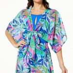 Kathy Ireland  BLACK solid Print Chiffon Tie Front Swim Topper XL Photo 0