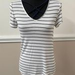 Glitz Navy and White Striped Cross Front Blouse Photo 0