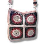 Handcrafted Crochet Floral Granny Square Crossbody Bag Peach Grey & Orange Lined Photo 3