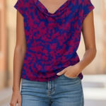 Pippa Shell Blouse Blue Pink Geometric Floral Silk Size 0 Photo 0