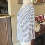 Comfy Striped Flowy Henley Polyester and Linen Muted Purple and White Size M Photo 3