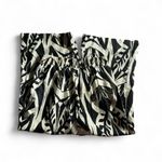 Black White Leaf Print Linen Blend Wide Leg Cropped Pants Elastic Waist Photo 2