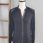 Madison Marcus  Black Silk & Lace Button Down Top Leather Trim XS Photo 0