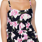 ISLAND ESCAPE Triple Tier Bandeau Tankini Top sz 6 Black Pink‎ Swimwear NWT Photo 0
