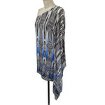 Jay Godfrey Paradis Silk One Shoulder Aztec Print Mini Dress Gray Blue Size 6 Photo 3
