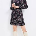 Loft  Black Paisley floral satin Long Sleeve mini Dress NEW 2 petite Photo 0