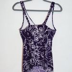 Aqua Green  Purple Print Swim Tankini Top Size Medium Purple Floral Tankini Top Photo 3