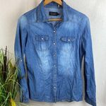 Ci Sono Blue Denim Pearl Snap Long Sleeve Western Rodeo Cowgirl Top M Photo 1