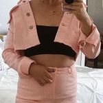 Windsor Pink Jean Jacket Crop And Skirt Set Photo 0