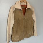 Women’s Vintage Suede Leather Base Knitted crocheted Sleeves Brown Medium Large Photo 0