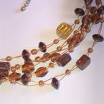 Vintage Bronze Brown & Amber Acrylic Beaded Multi Strand Necklace Photo 1