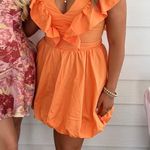 Orange Ruffle V Neck Dress Size M Photo 0