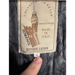 Echtes Leder Black Leather Jacket Size XL Knee Length Cinched Waist Vintage Flaw Photo 11