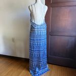 Blue and White Printed Silk Strappy Midi Gown with Splits Tacked Bodice | Large Photo 1