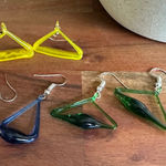 Glass Triangle Dangle Earrings Colorful Funky‎ Statement Jewelry Blue Photo 0