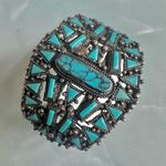 Southwestern Style Wide Cuff Bracelet Turquoise Mosaic Design Blue Photo 2