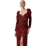 ASTR The Label Jamila Red Floral Puff Sleeve Ruched Bodycon Midi Dress M EUC Photo 11