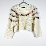 Zara Knit Wool Blend Crochet Multi Color Pom Pom Fringe Embellished Sweater S Photo 0