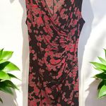 Dana Buchman  Black and Red Floral Midi belted front gathered Dress Photo 0