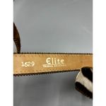Vtg Elite Animal Print Leather Belt Brass Buckle Black Size M Photo 3