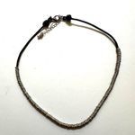 Canvas silver tone beaded necklace on black cord Photo 2