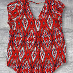 Daniel Rainn Dr2  Red Double V Short Sleeve Shirt Women S Low Back Red Ikat Print Photo 0