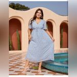 NEW Plus Size Wrap Floral Maxi Dress Short Sleeves Casual Maxi Dresses 3X Blue Photo 1