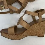 Franco Sarto Size 9 Cera Cork Wedge Sandals Beige Leather Slingback Platform Photo 2