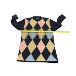 Vintage Women’s Koret‎ Argyle Sweater Floral Navy Pink Medium Blue Photo 2