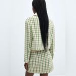 Mango NWT Twiggy Green Cream Black Tweed Blazer Dogtooth White Buttons sz Large Photo 6