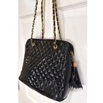 Jennifer Moore Jennifer Moore Quilted Shoulder Bag Chain Strap Tassel Black Patent Photo 1
