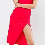 ASOS  Choker Bandage Plunge Midi Dress Red Womens‎ Size 2 Cutout Front Sleeveless Photo 0