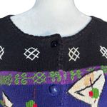 Vintage Michael Simon Martini Knit Cardigan Black Cobalt Novelty Sweater Petite Size undefined Photo 2