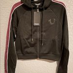 True Religion NWT  Crystal Zip Hoodie Size S Black & Maroon Photo 2