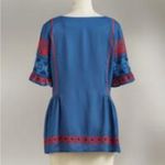 SUNDANCE "FABLE" BLUE/RED FOLKLORE EMBROIDERED TOP M Blue Size M Photo 3