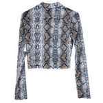 NWT Crop Top Womens S Brown Snake Print Sheer Mock Neck Y2K Grunge 90s Retro Photo 3