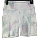 Fabletics PowerHold Size Small Bike Shorts White with Pastel Pink and Green Photo 0