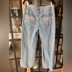 Edikted  bow jeans embroidered straight relaxed low rise light wash baggy blue Photo 8