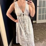 LOVE WHIT Blue Plaid Checkered Tie Front Cotton V Photo 12