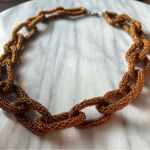 Vintage 70s Glass Seed Bead Chain Link Necklace Brown Beaded Boho Statement Size 27 Photo 5