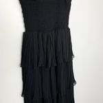 Ganni  Pleated Georgette Flounce Smock Midi Dress Black Womens Size 32 New Photo 4