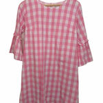 Aura  Pink Plaid‎ Bell Sleeve Shift Dress Size Medium Photo 0